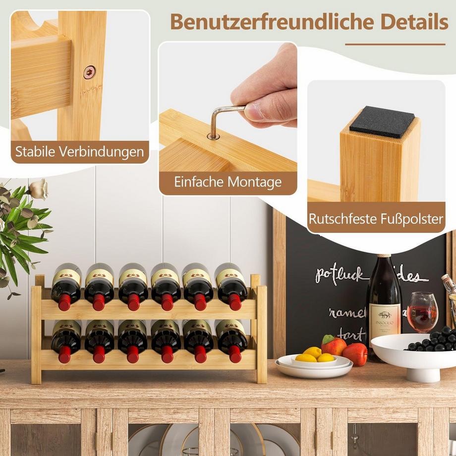 Northix Casier à vin en bambou, capacité de 12 bouteilles  