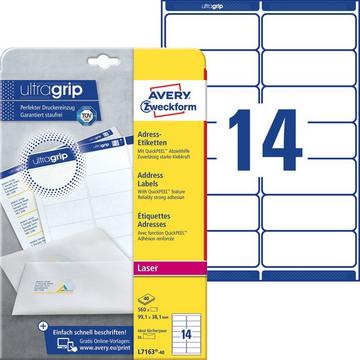 AVERY ZWECKFORM Adressetiketten 99,1x38,1mm L7163-40 weiss 560 Stk./40 Blatt