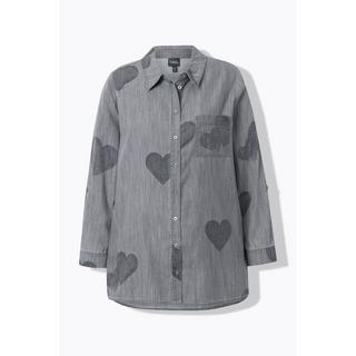 Ulla Popken Camicia di jeans Stampa Cuori Manica Lunga Colletto  