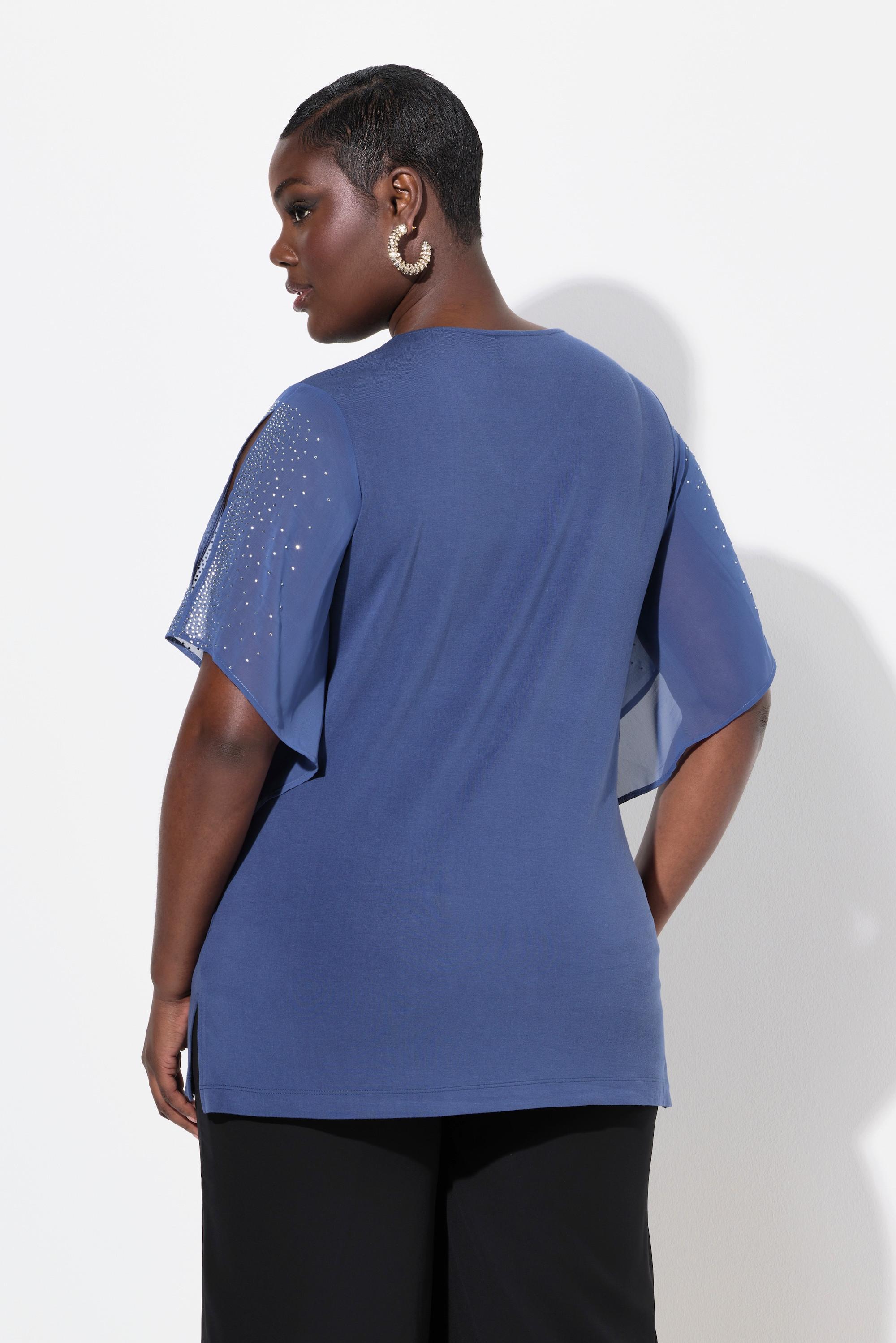 Ulla Popken Tunica Strass Linea A Scollatura a V Maniche 3/4  