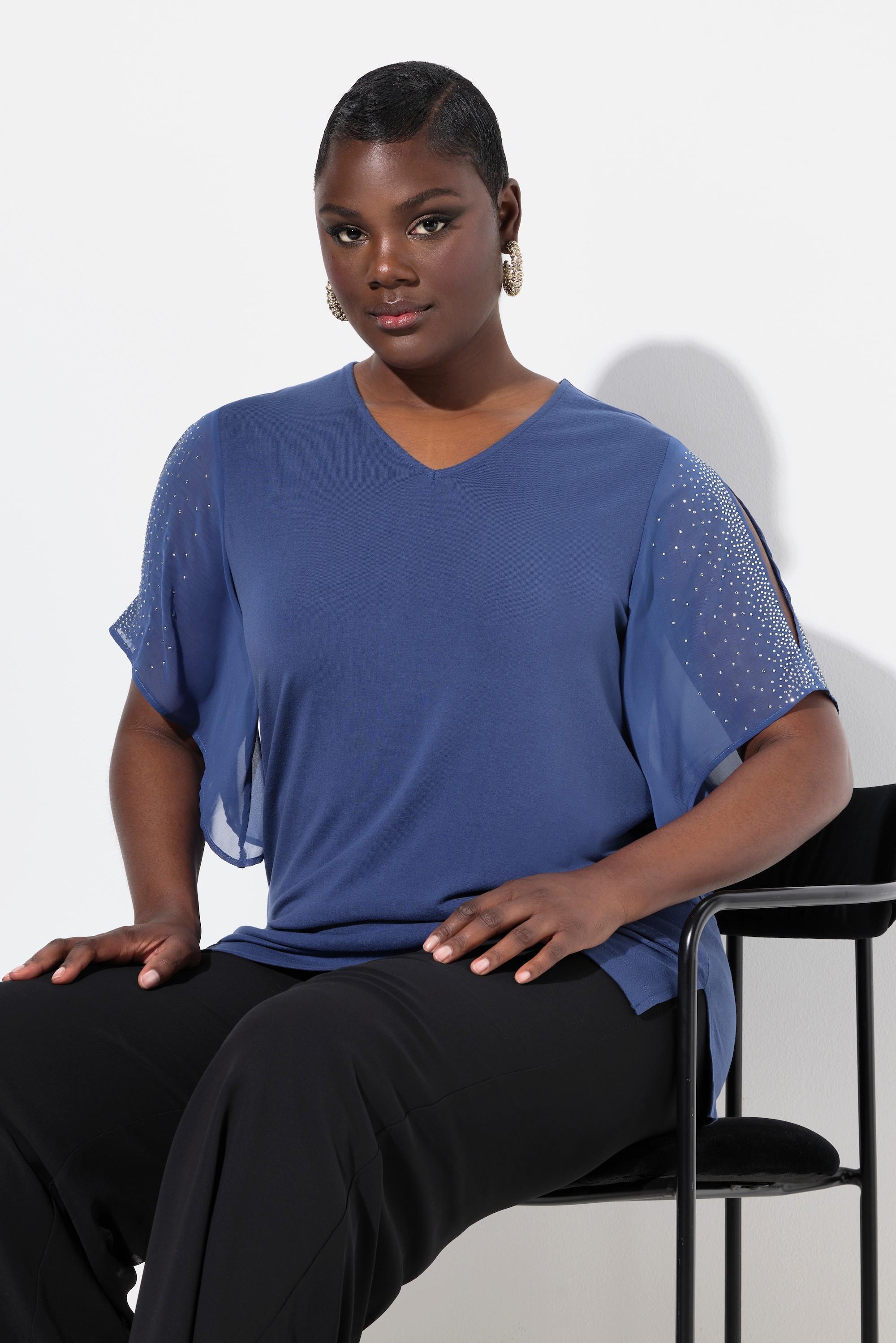 Ulla Popken Tunica Strass Linea A Scollatura a V Maniche 3/4  