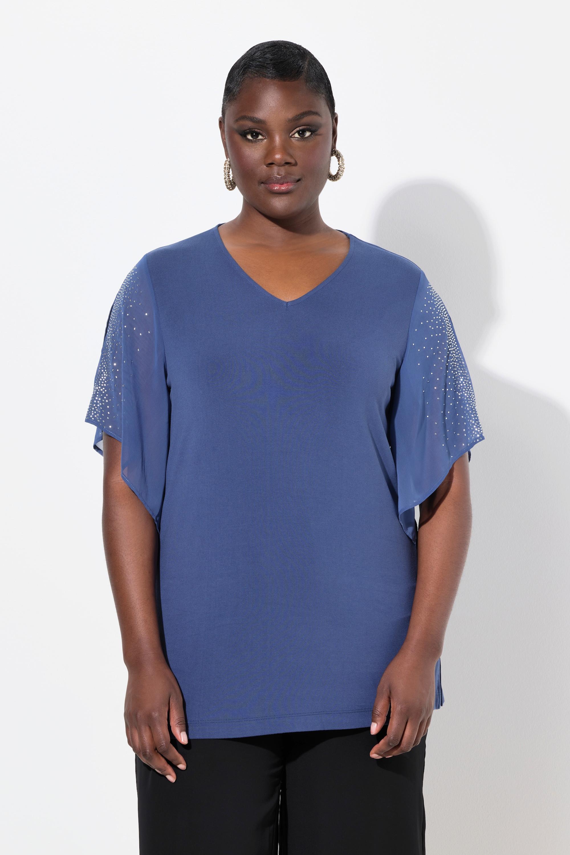 Ulla Popken Tunica Strass Linea A Scollatura a V Maniche 3/4  