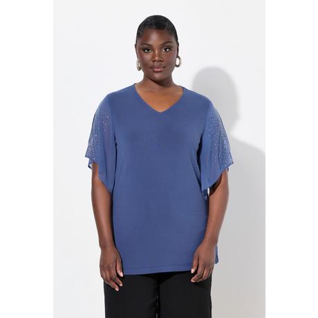 Ulla Popken Tunica Strass Linea A Scollatura a V Maniche 3/4  