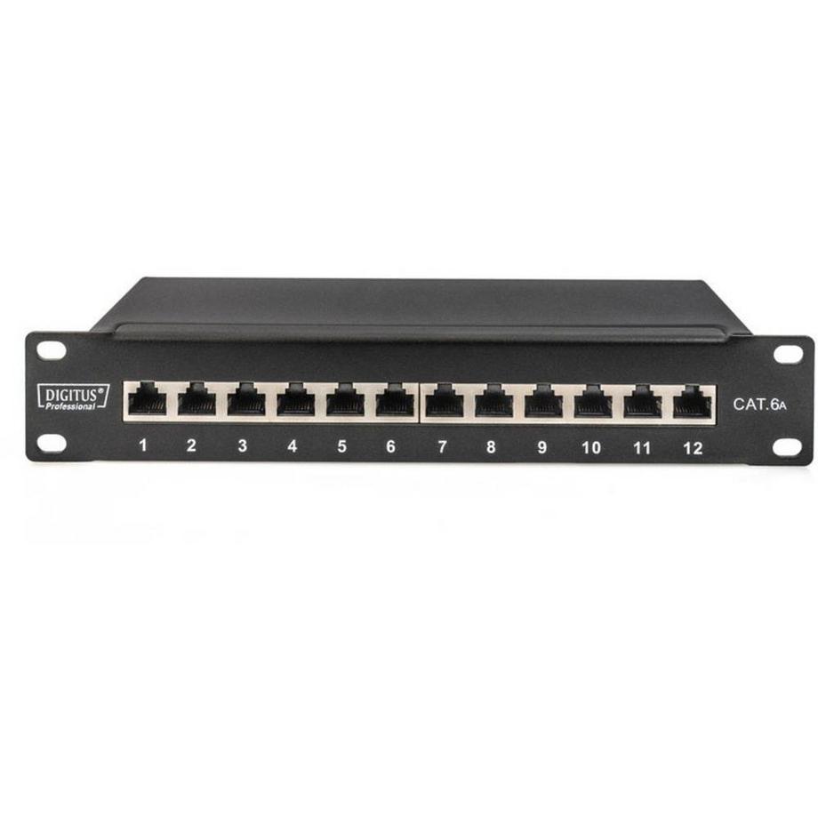 Digitus  Panneau de brassage CAT 6A, 10″, 12 ports, blindé, 1U, montage en rack 
