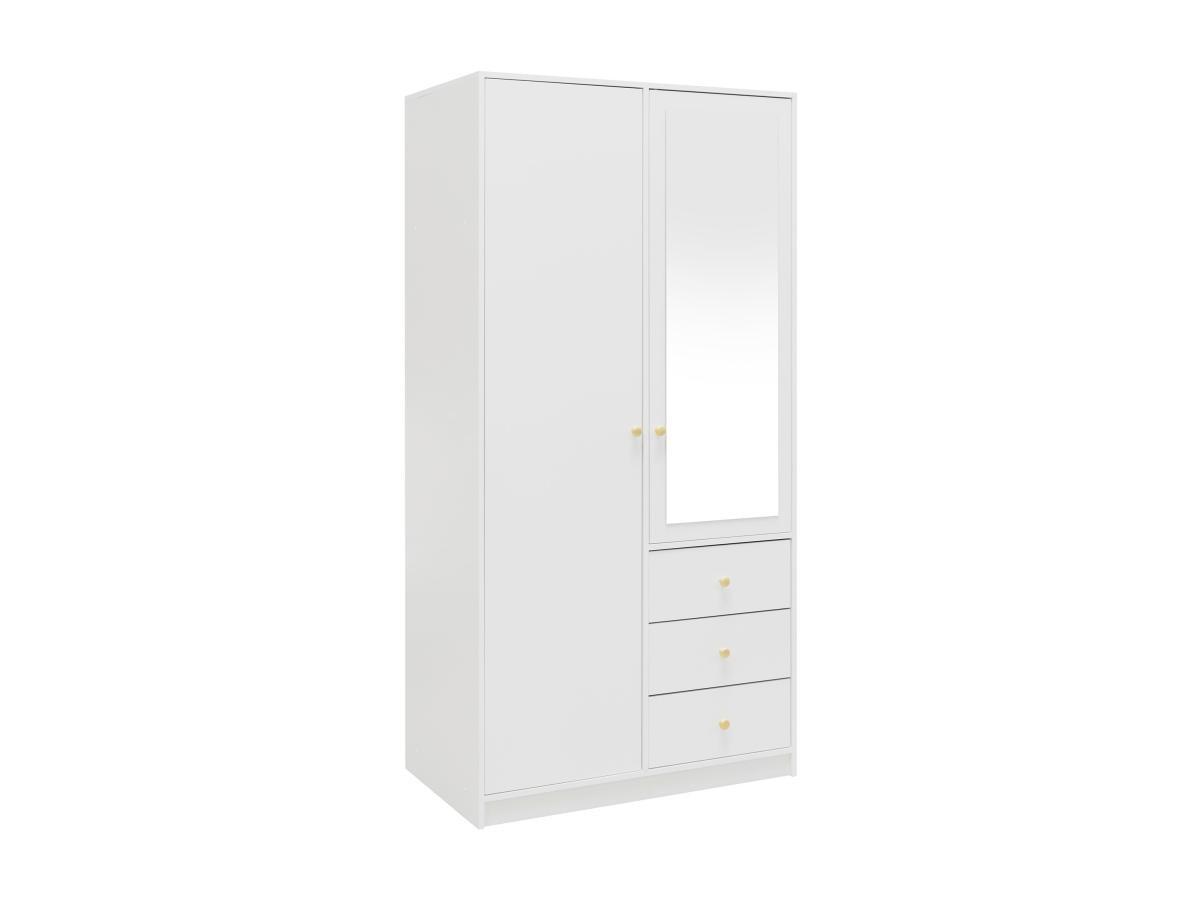 Image of Kleiderschrank Mit 2 Türen & 3 Schubladen - Mit Spiegel - 100 Cm - Weiß - Notiari Unisex Weiss ONE SIZE
