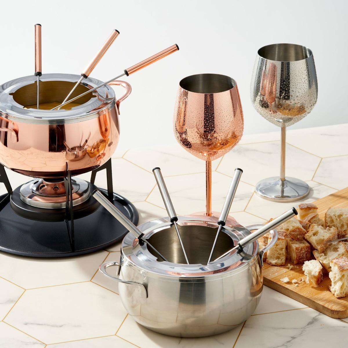 Oak & steel Fondue Set  