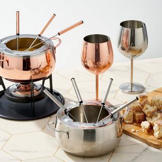 Oak & steel Fondue Set  