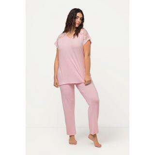 Ulla Popken  Pyjama, Spitze, V-Ausschnitt, Halbarm 