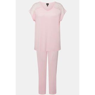 Ulla Popken  Pyjama, Spitze, V-Ausschnitt, Halbarm 