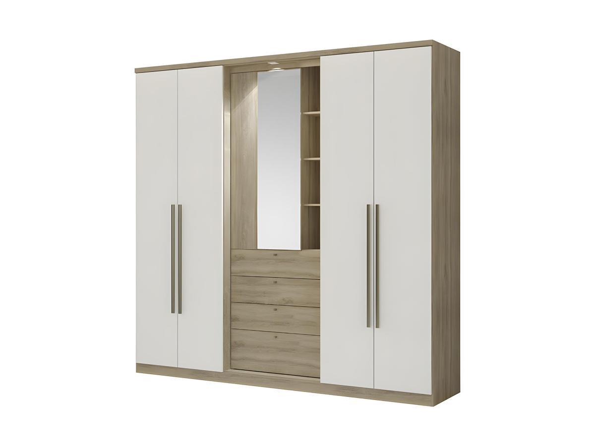 Vente-unique Armoire ISAK II 4 portes Miroir tiroirs L2Chêne ivoire  