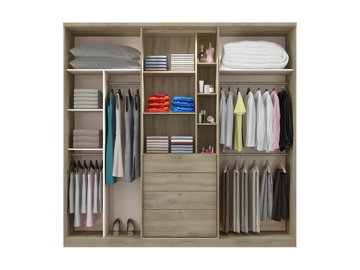 Vente-unique Armoire ISAK II 4 portes Miroir tiroirs L2Chêne ivoire  