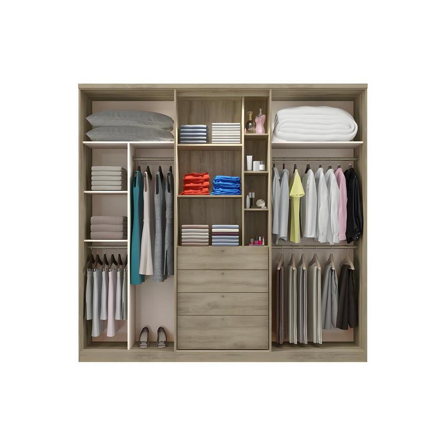 Vente-unique Armoire ISAK II 4 portes Miroir tiroirs L2Chêne ivoire  