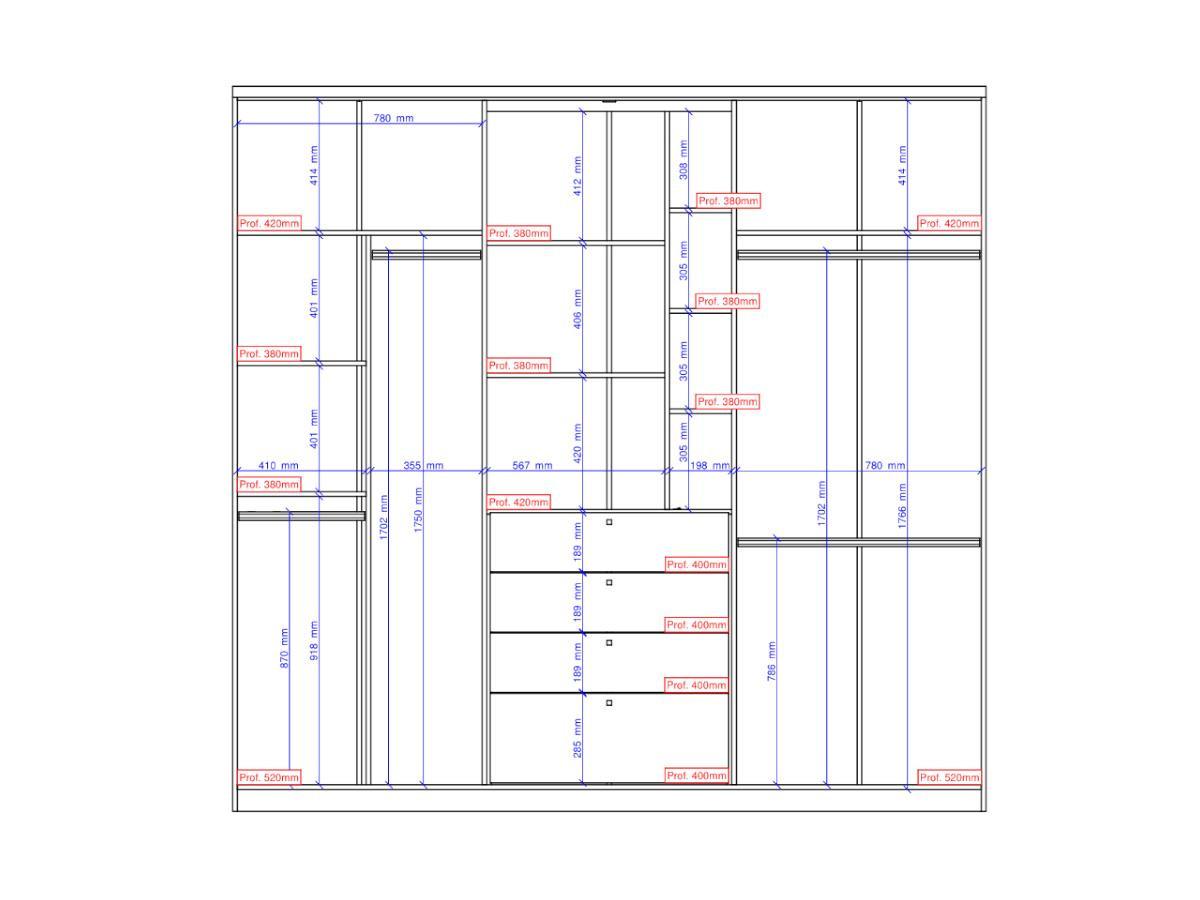 Vente-unique Armoire ISAK II 4 portes Miroir tiroirs L2Chêne ivoire  