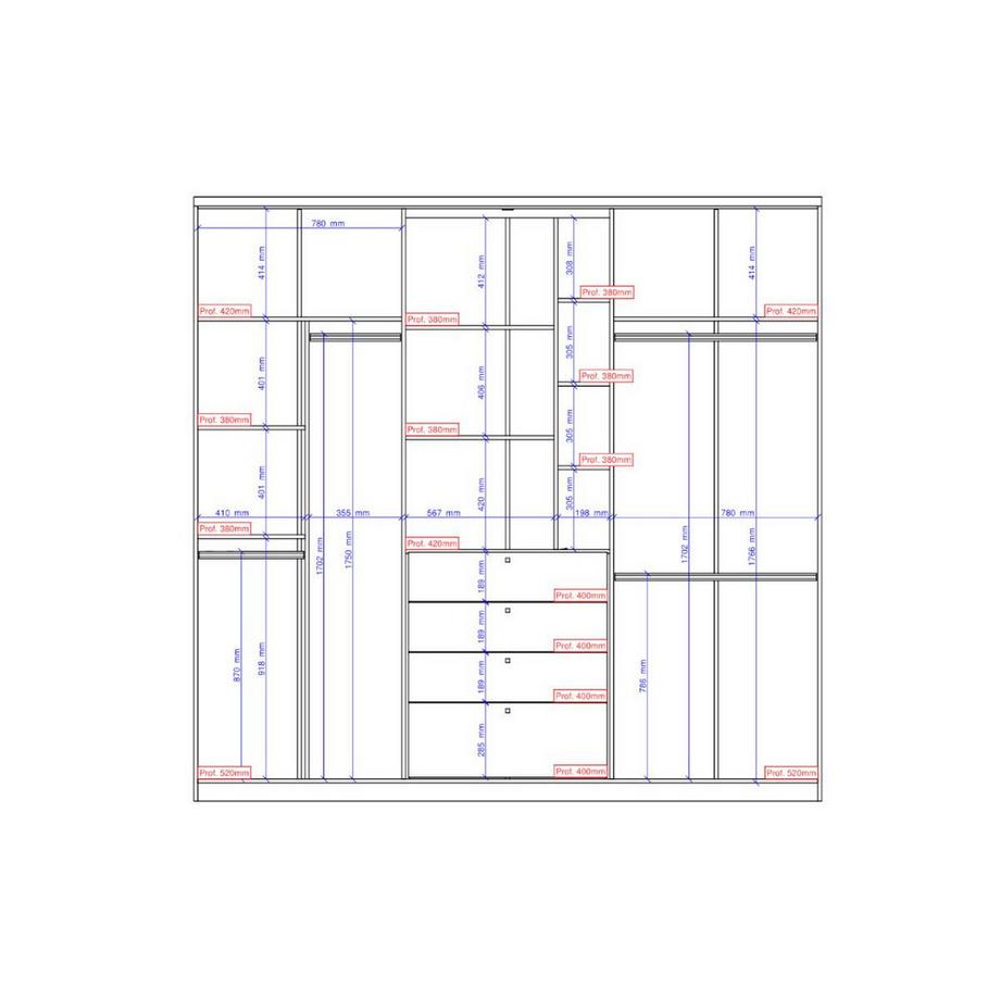 Vente-unique Armoire ISAK II 4 portes Miroir tiroirs L2Chêne ivoire  