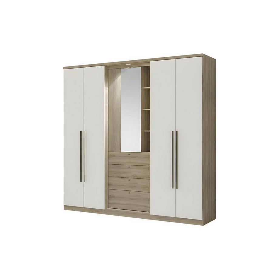 Armoire ISAK II 4 portes Miroir tiroirs L2Chêne ivoire