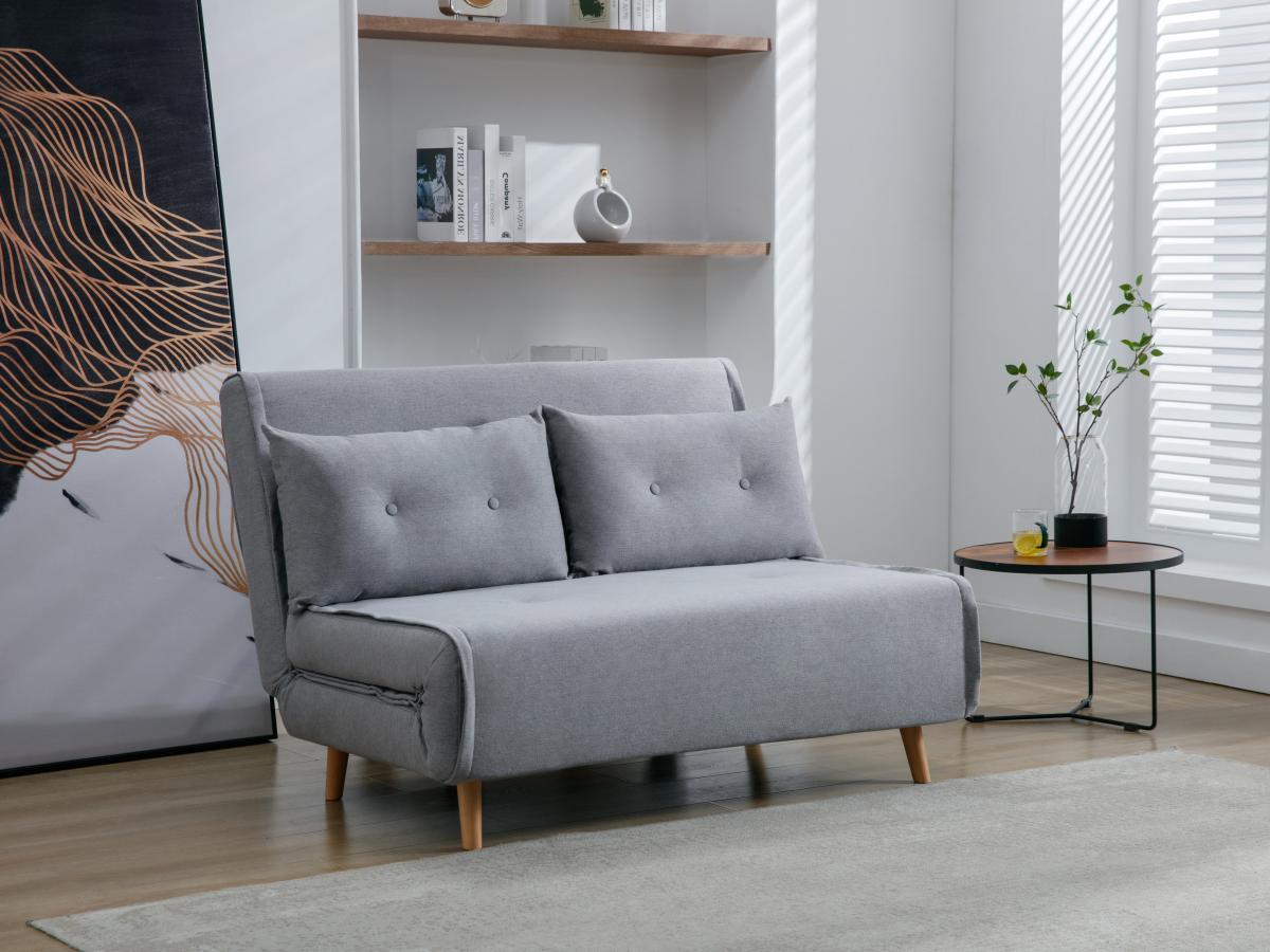 Vente-unique Canapé 2 places convertible en tissu gris clair URIBIA  