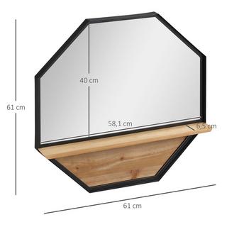 Northio Achteck Wandspiegel Mit Regal Hängespiegel Im Industrie-Design, Für Schlafzimmer, Schwarz, 61X61Cm  