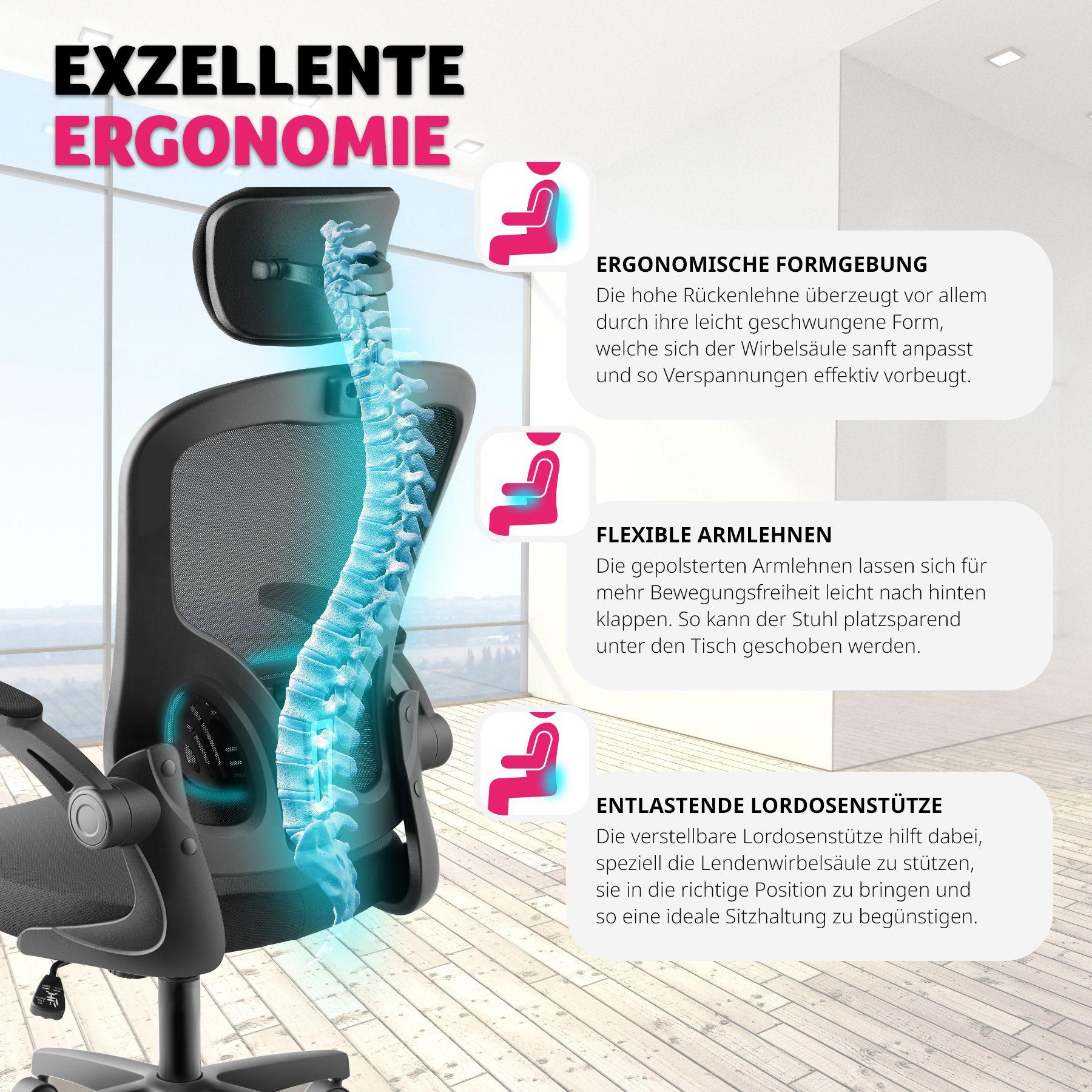 Tectake Sedia da ufficio Arges ergonomica con poggiatesta regolabile  