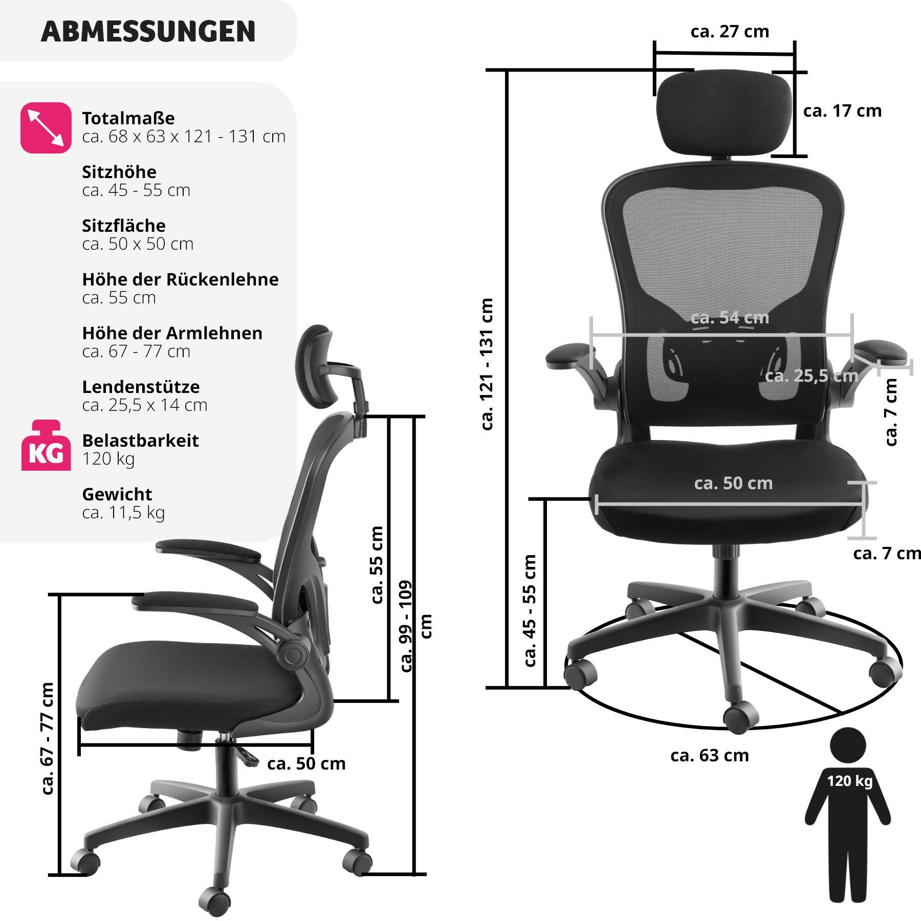 Tectake Sedia da ufficio Arges ergonomica con poggiatesta regolabile  