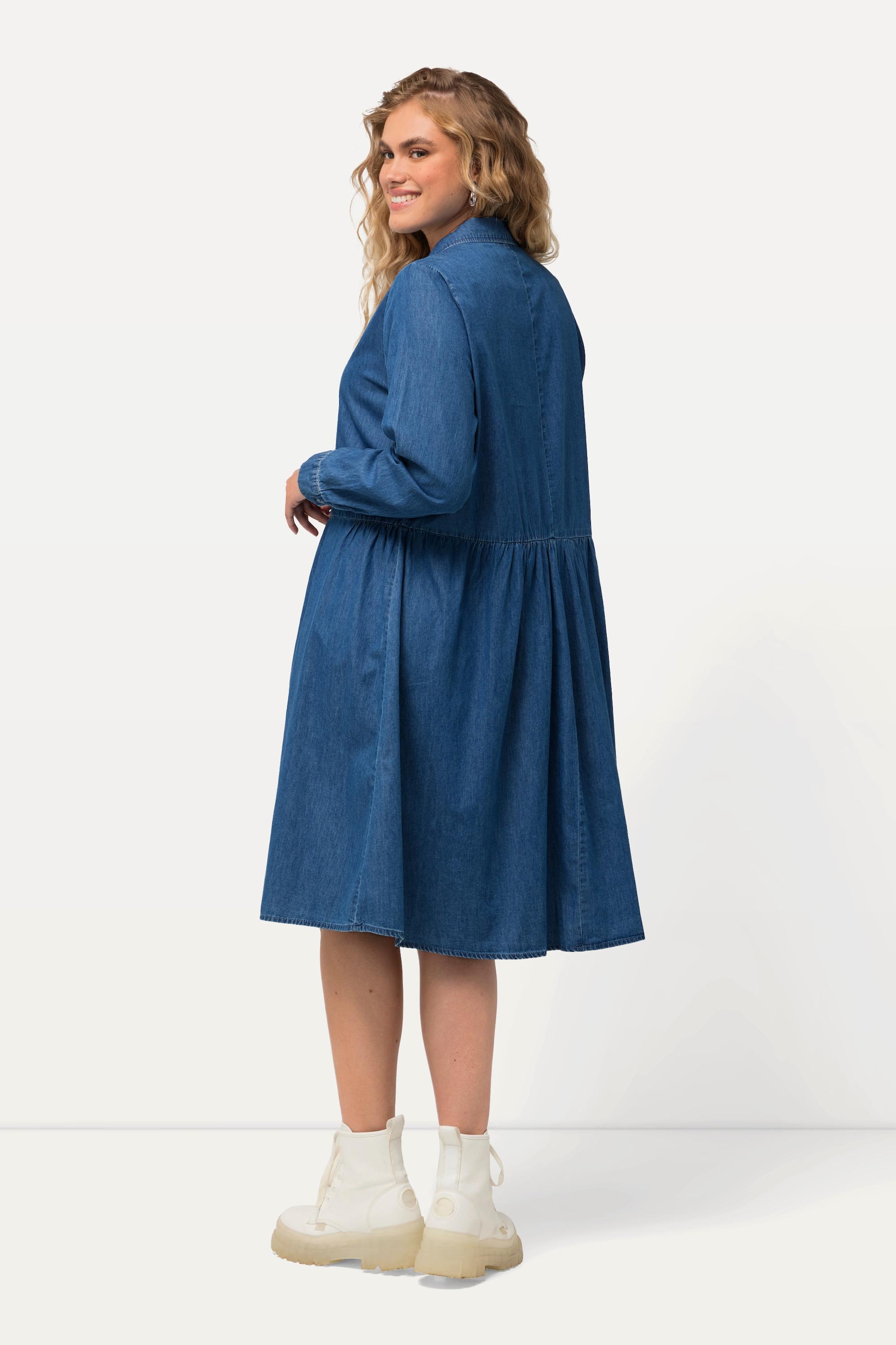 Ulla Popken  Midikleid, Jeanskleid, A-Linie, Hemdkragen, Langarm 