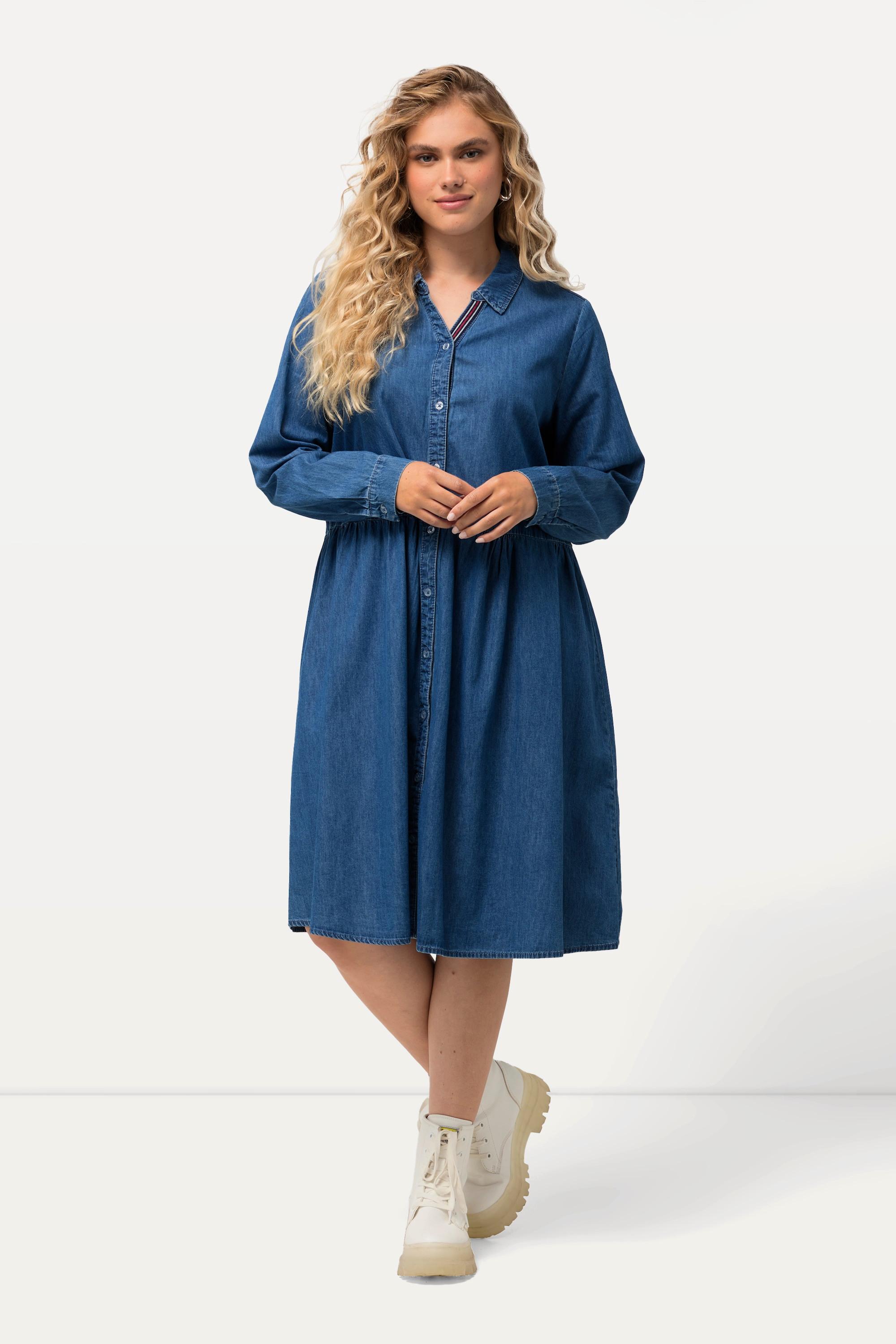 Ulla Popken  Midikleid, Jeanskleid, A-Linie, Hemdkragen, Langarm 