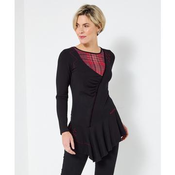 Schwarzes Karomuster-Tunika-Oberteil