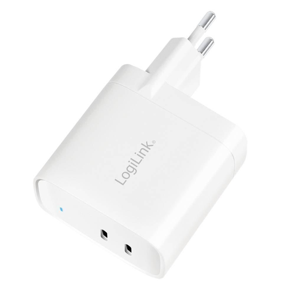 LogiLink  Adaptateur de prise USB, 2x USB-C (PD), technologie GAN, 40 W 