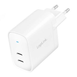 LogiLink  Adaptateur de prise USB, 2x USB-C (PD), technologie GAN, 40 W 