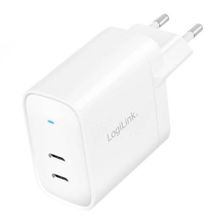 LogiLink  USB-Steckdosenadapter, 2x USB-C (PD), GaN-Technologie, 40 W 