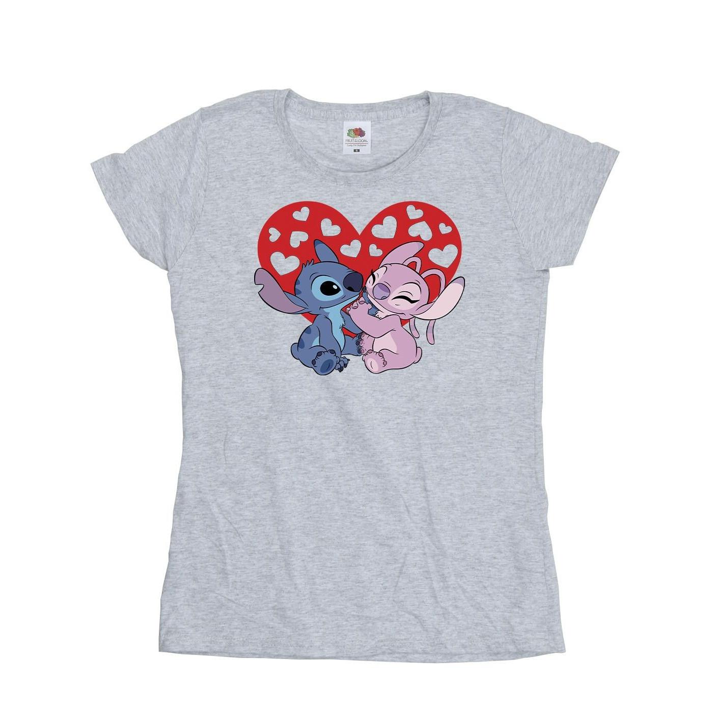 Image of Lilo & Stitch Hearts Tshirt Damen Grau S