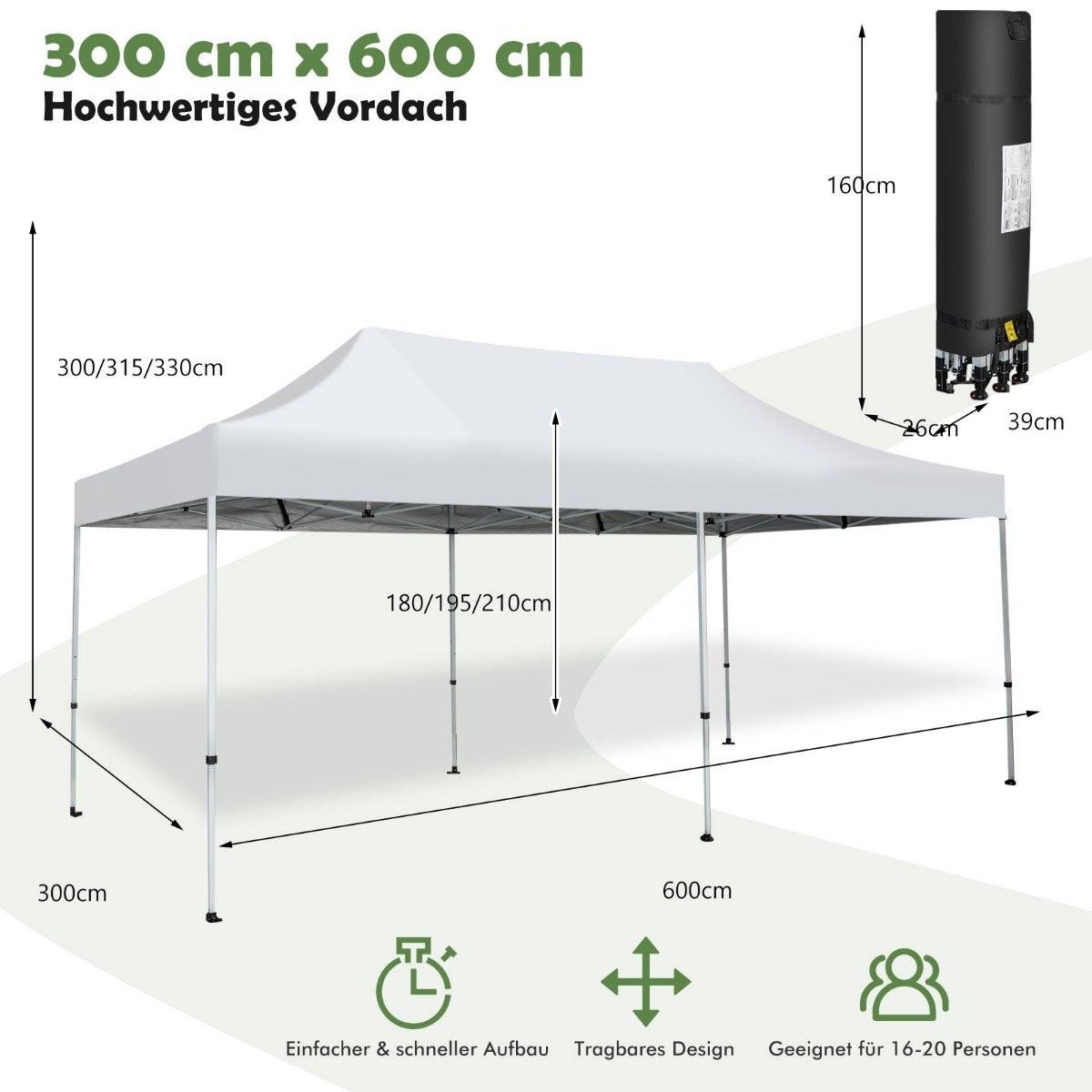Northix 600 x 300 cm Großes Pop-Up-Überdachungszelt Sofortiger Sonnenschutz mit Rädern  