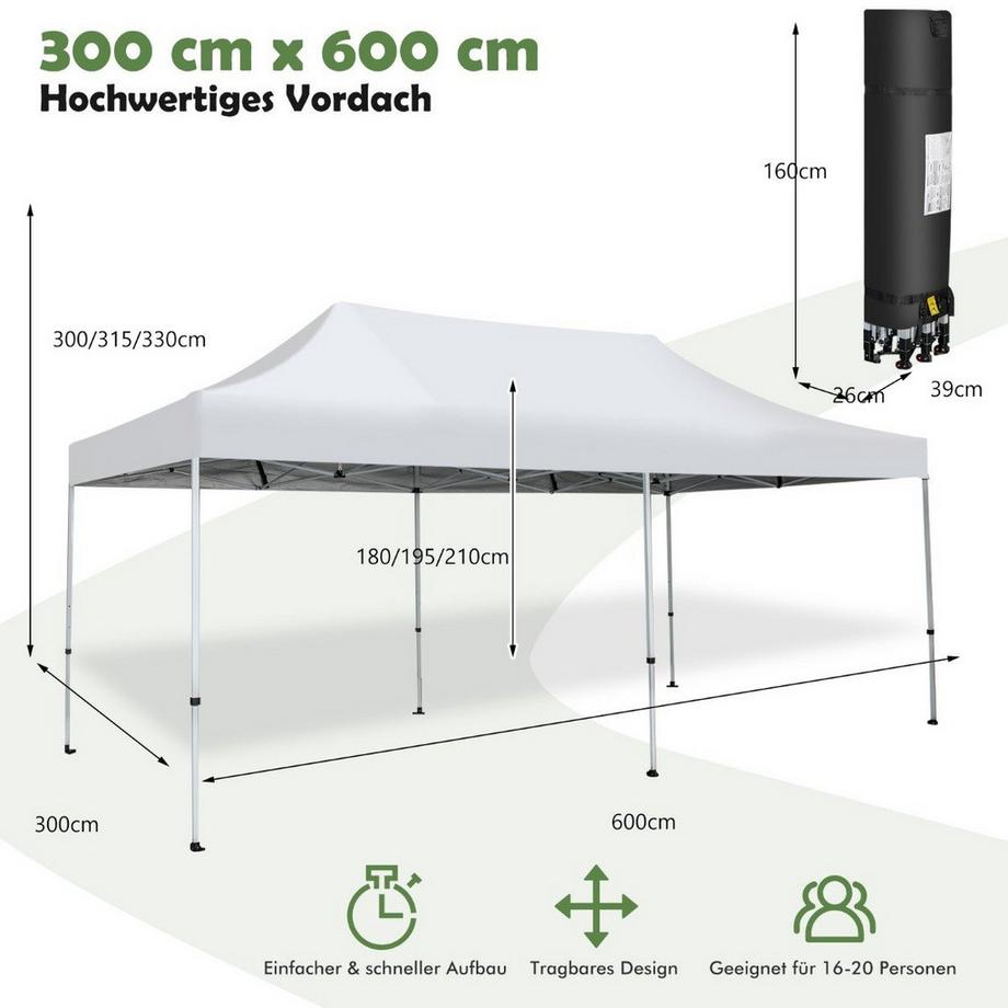 Northix 600 x 300 cm Großes Pop-Up-Überdachungszelt Sofortiger Sonnenschutz mit Rädern  
