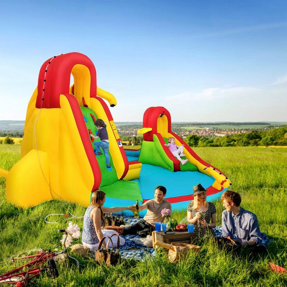 Northix  Hüpfburg Aufblasbare Wasserrutsche Kinder Springburg Wasserspielplatz mit 2 Rutschen & Kletterwand 