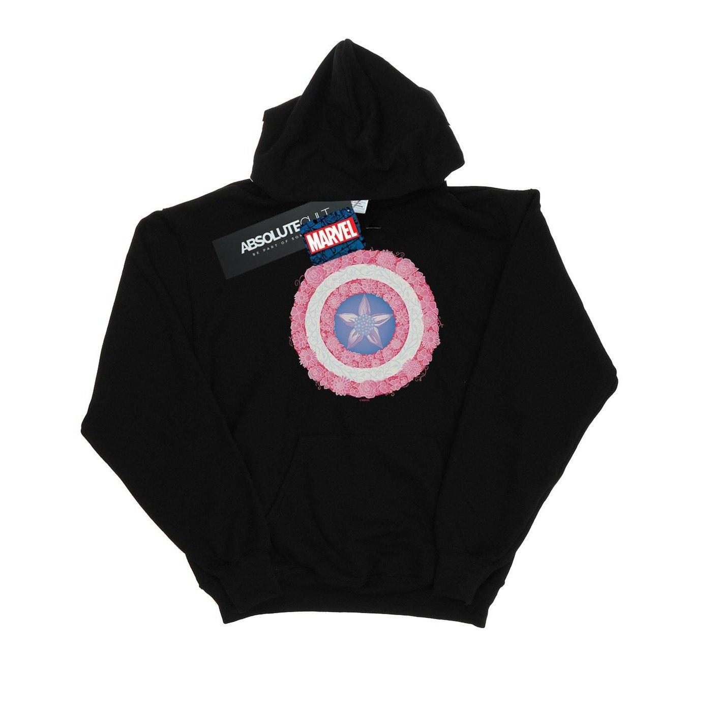 Image of Captain America Flowers Shield Kapuzenpullover Mädchen Schwarz 152-158