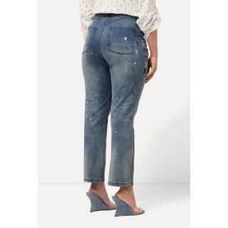 Ulla Popken  Jeans Mandy, Farbspritzer, Ziernaht, weites Bein 