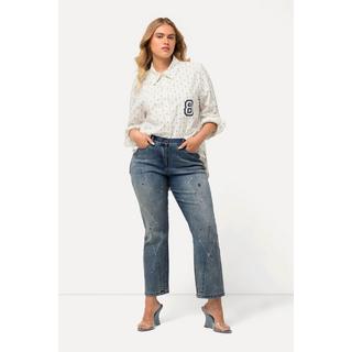 Ulla Popken  Jeans Mandy, Farbspritzer, Ziernaht, weites Bein 