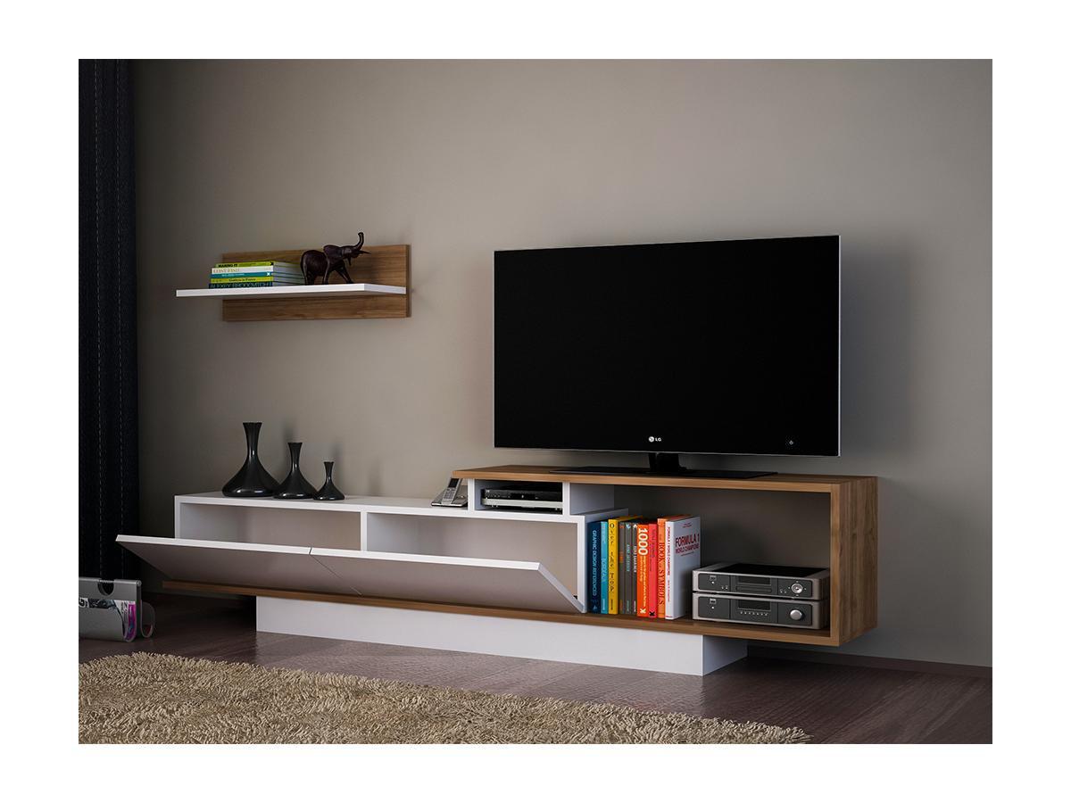 Vente-unique Set TV 2 ante Naturale e Bianco - RANEBI  