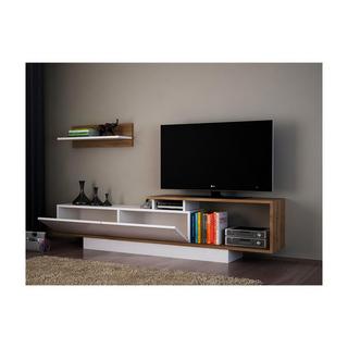 Vente-unique Ensemble TV avec rangements - Naturel et blanc - RANEBI II  