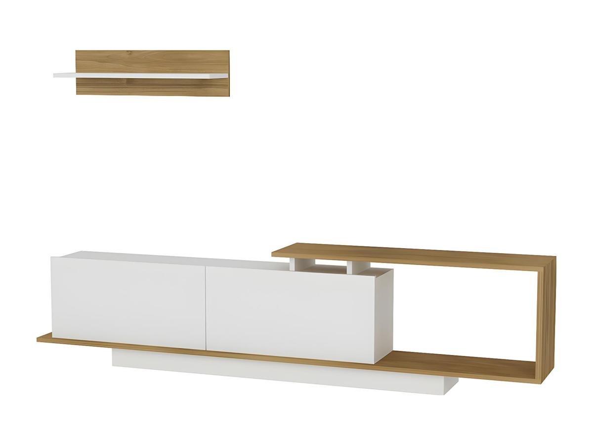 Image of TV-Möbel Set mit 2 Türen - Naturfarben & Weiß - RANEBI TV-Möbel Set mit 2 Türen - Naturfarben & Weiß - RANEBI