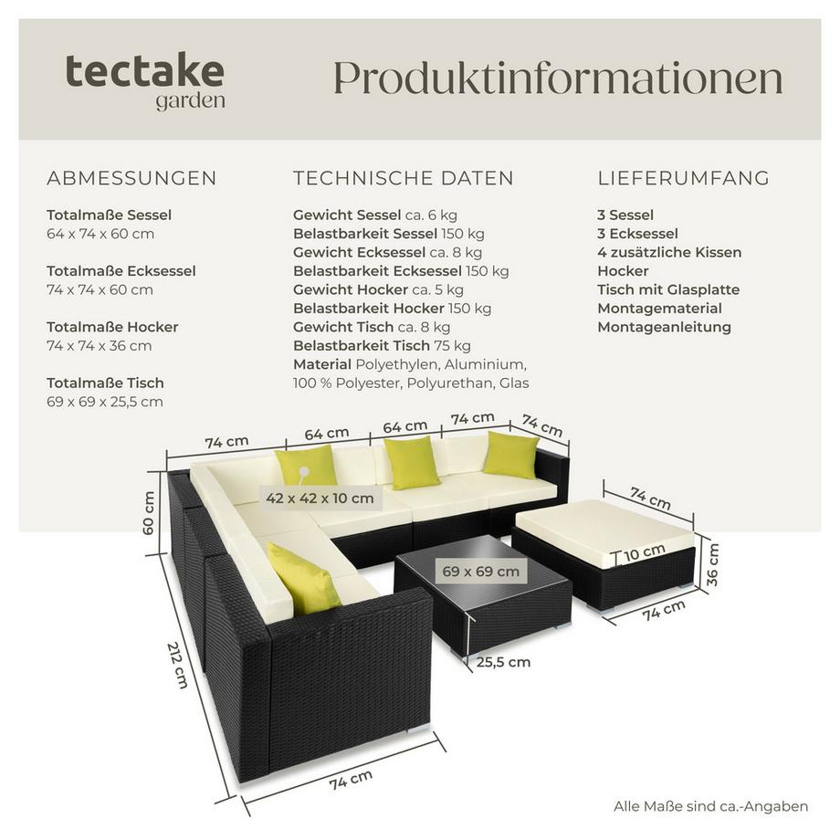 Tectake Salottino lounge in rattan  Marbella  con telaio in alluminio  
