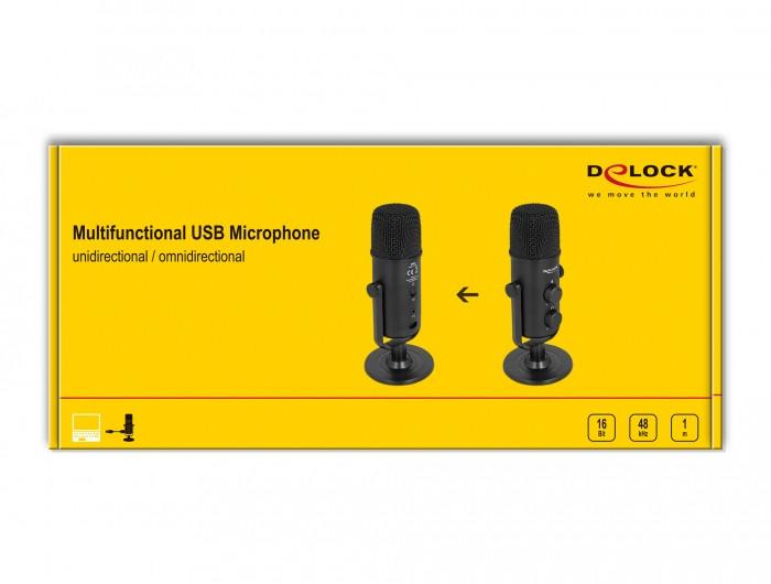 DeLock  DeLOCK Multifunktionales Doppelkapsel USB Mikrofon mit 3,5 mm Klinken Kopfhöreranschluss und Lautstärkeregler + Quick-Mute Funktion 