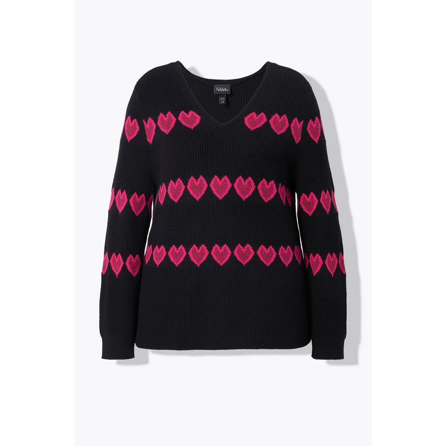 Ulla Popken Pull Cœurs Col V Manches Longues  