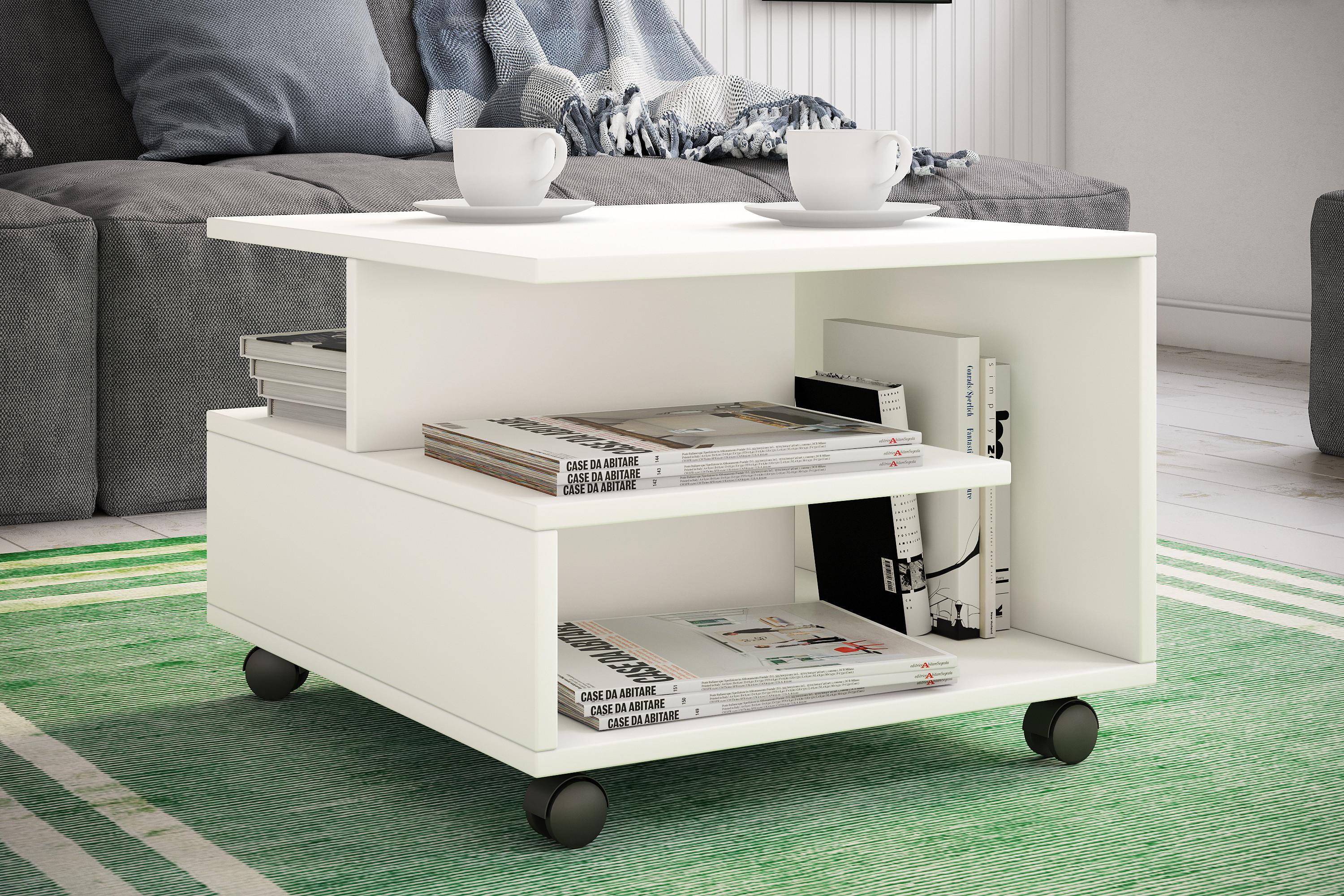 VCM Holz Couchtisch Sofatisch Wohnzimmertisch Rollen rollbar Kaffeetisch Stango S  