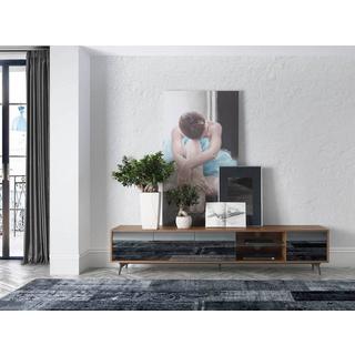 ANGEL CERDA Mobile TV in vetro nero specchiato, noce e acciaio nero  