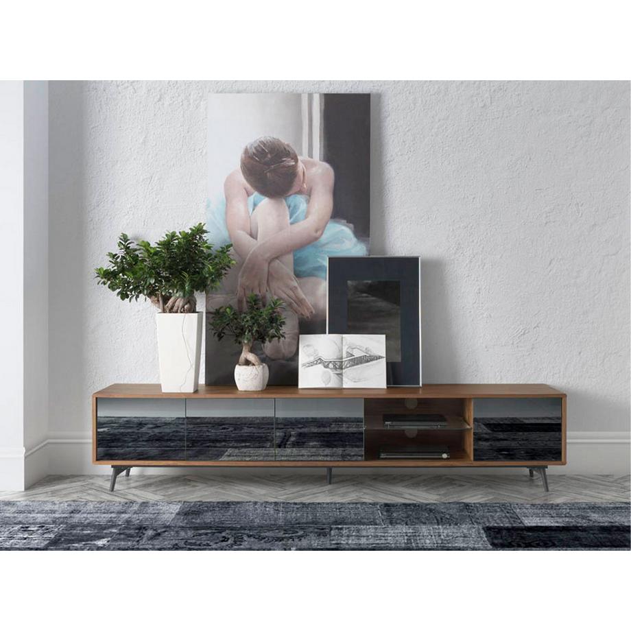 ANGEL CERDA TV-Möbel mit Spiegeleffekt ausem Glas, Nussbaum undem Stahl  