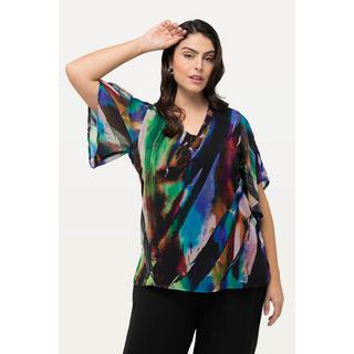 Ulla Popken  Blouse à décolleté en V et manches 3/4 en mousseline, ligne A 