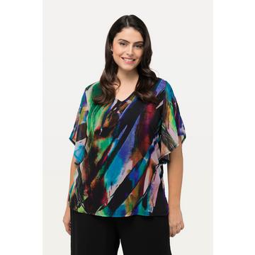 Blouse à décolleté en V et manches 3/4 en mousseline, ligne A