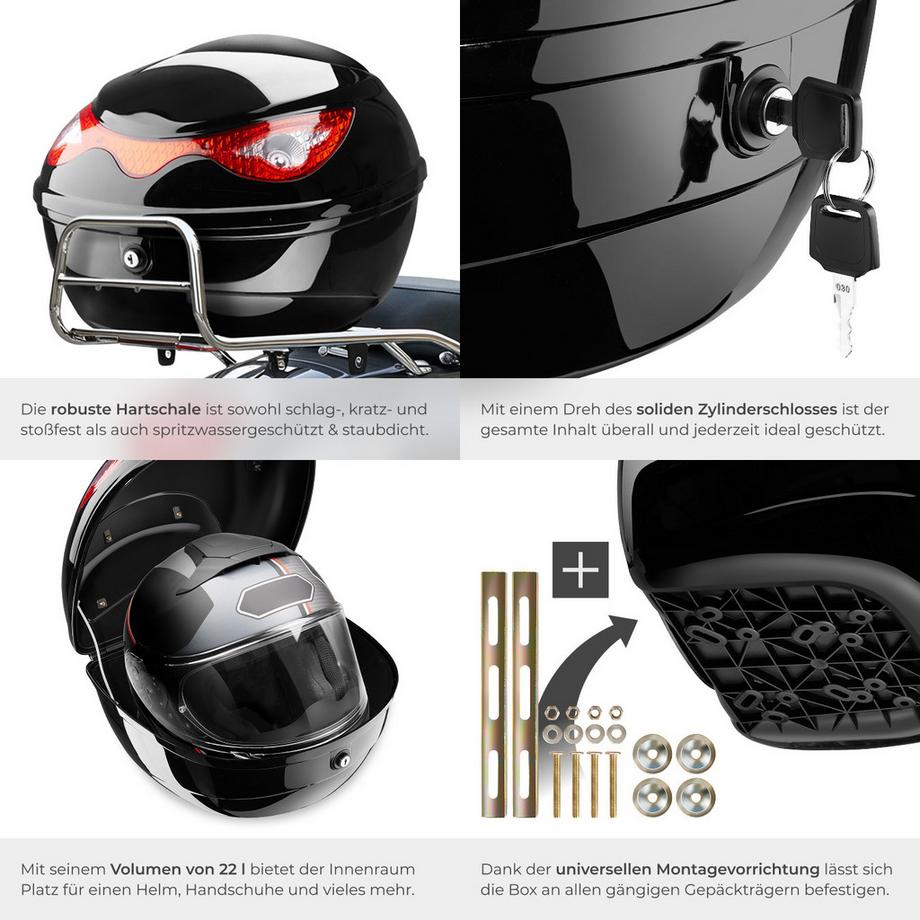 Tectake  Motorradkoffer Sergej Volumen 22 l robust und spritzwassergeschützt 