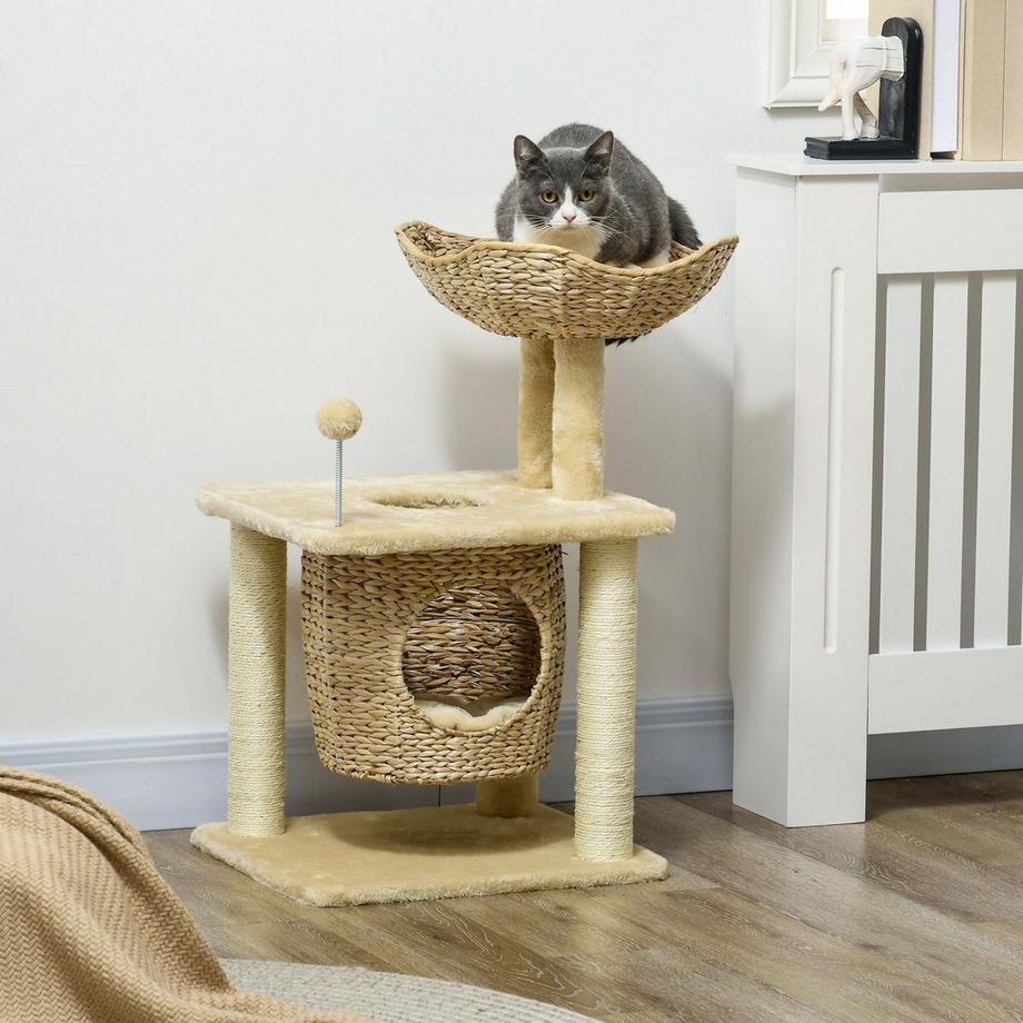 Northio  Katzen Kratzbaum Klein, 74 cm Katzenbaum mit Katzenhöhle, Spielball, Indoor Kletterturm mit Bett, Kratzmöbel für Katzen bis 5 kg, Beige 