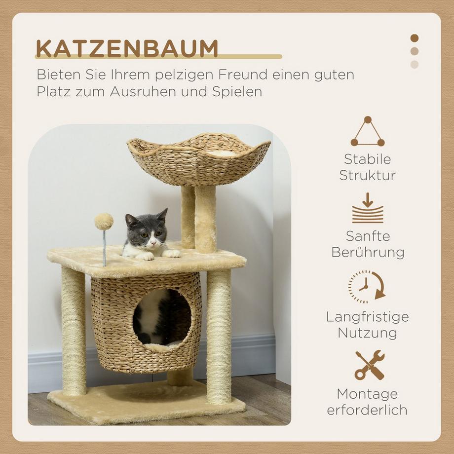 Northio  Katzen Kratzbaum Klein, 74 cm Katzenbaum mit Katzenhöhle, Spielball, Indoor Kletterturm mit Bett, Kratzmöbel für Katzen bis 5 kg, Beige 